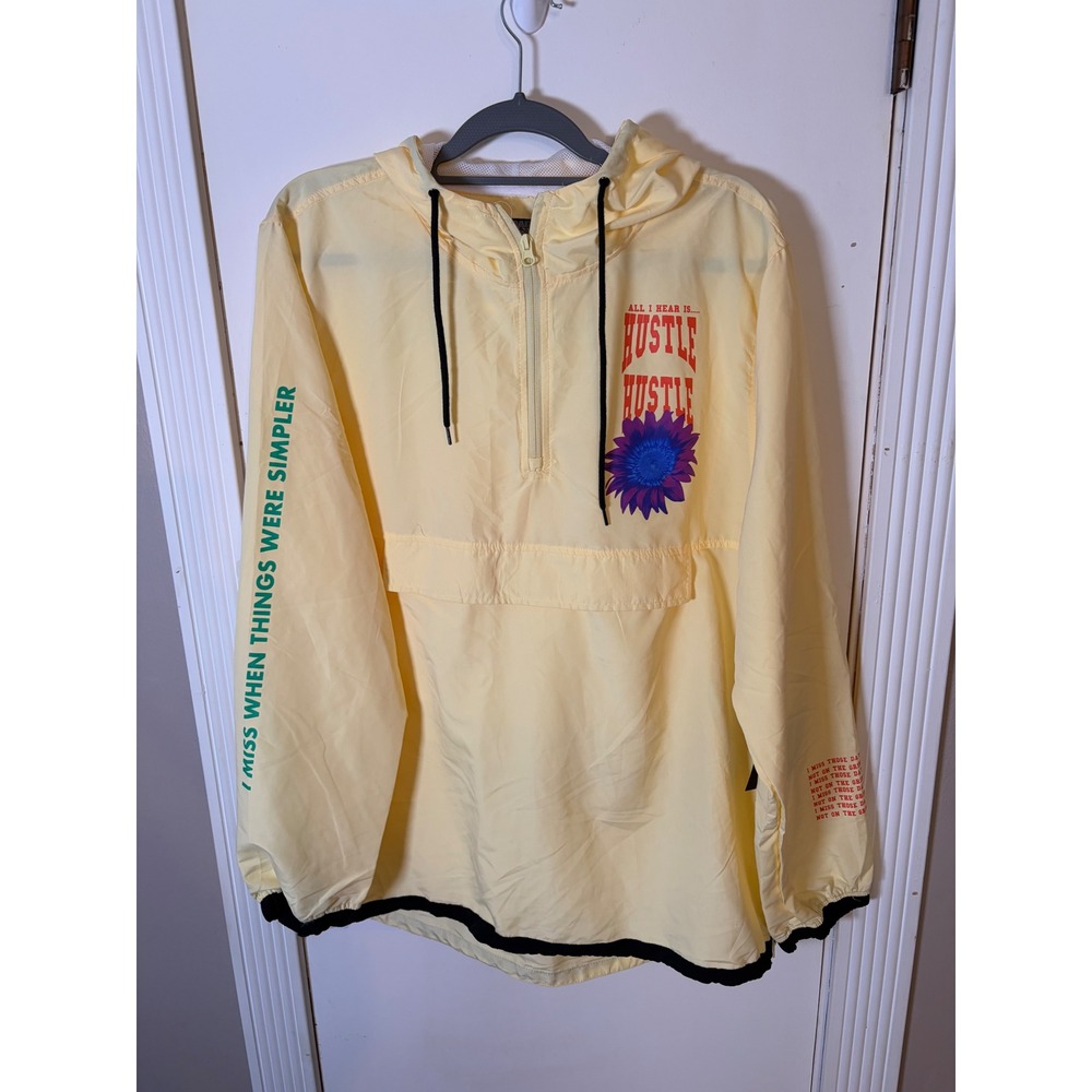 Yellow Hustle Simple Life Sunflower Graphic Quarter Zip Windbreaker Jacket